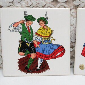 GERMANY Souvenir Tiles Set of 2 Bavarian Dancers Villeroy & Boch Ceramic Vintage